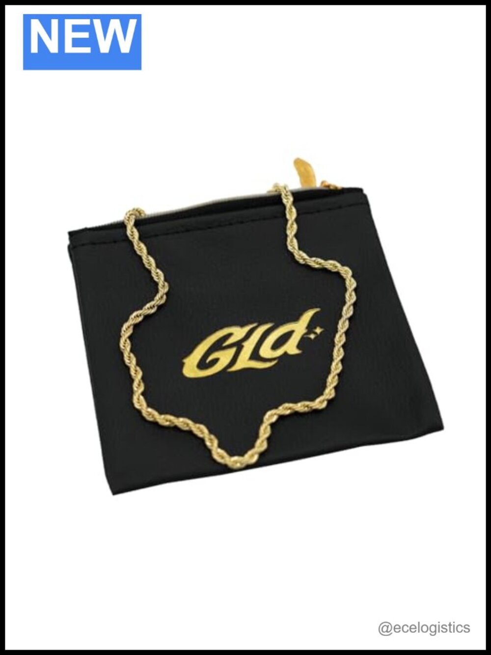 GLD Gold-Plated Rope Chain Necklace Stainless Steel 4mm 20in with Travel Pouch